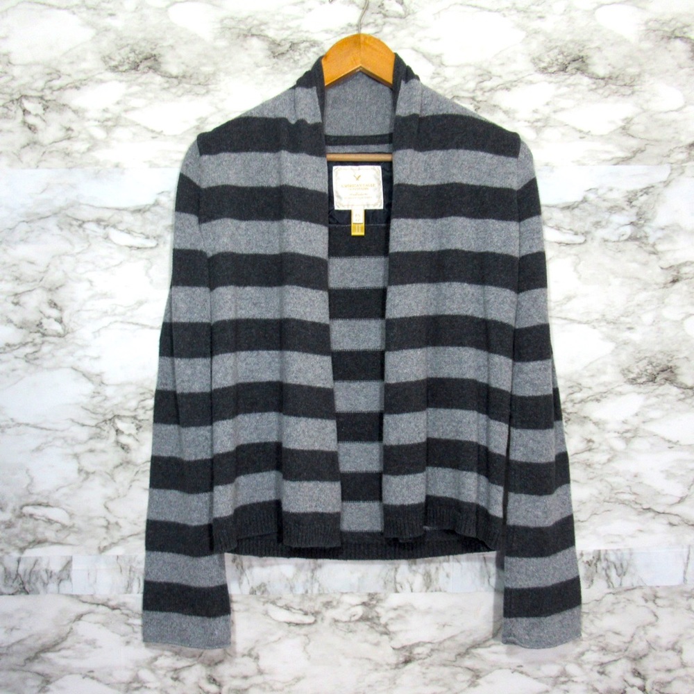Vintage American Eagle Outfitters Gray Open Front Striped Cardigan Size XS